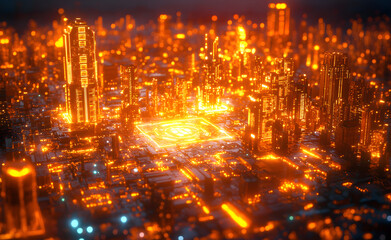 Fototapeta premium Neon Microchip City Grid | Futuristic Spinning Circuit | Cyberpunk Digital Network | Glowing Tech Innovation | Sci-Fi Data Flow | High-Tech Urban Matrix | Virtual Reality Animation | Smart City Motion