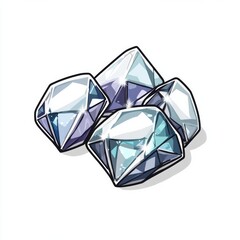 Three sparkling diamonds on white background reflecting light