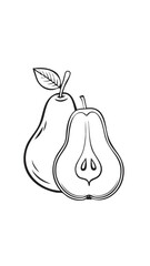 Pear Fruit Food Meal Healthy Coloring Kid Book Page in Black and White. Monochrome and Colored Samples
