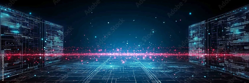 Poster futuristic digital network illuminated by neon lines a high-tech background for technology concepts