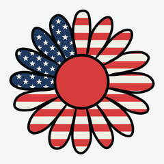 sunflower American flag Vintage 4th of July T Shirt Design