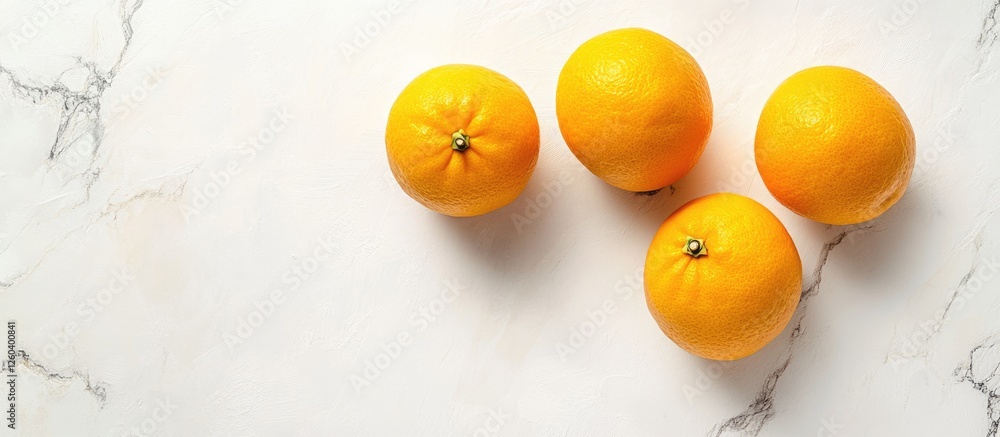 Poster fresh oranges arranged on a marble background with negative space ideal for adding text or branding 