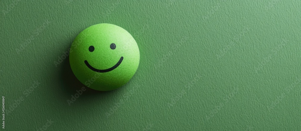 Poster smiling green emoji on textured green paper background with ample space for text or design elements
