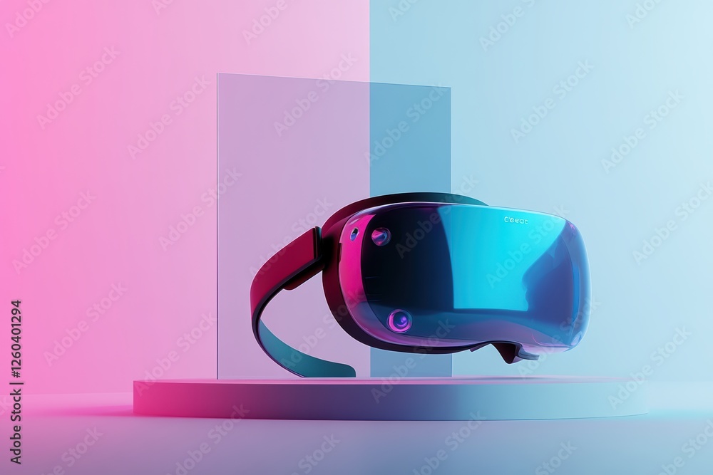 Poster modern virtual reality headset display on colorful background