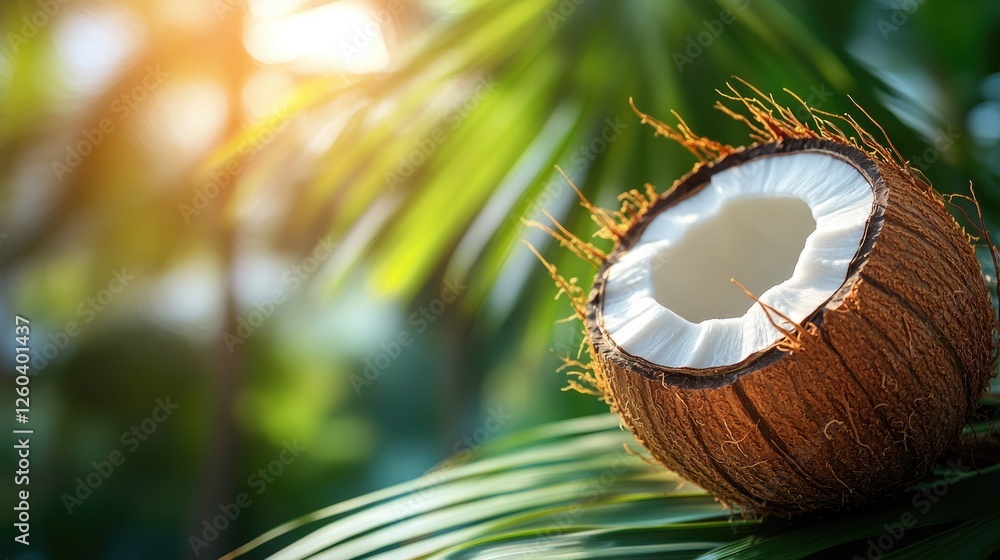 Poster tropical coconut tree symbolizing achievement with empty space for text in a serene natural setting 