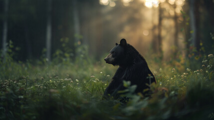 Naklejka premium Bear in serene forest setting