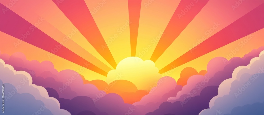 Poster vibrant sunset rays illuminate a colorful cloudy sky creating a serene and uplifting natural atmosph