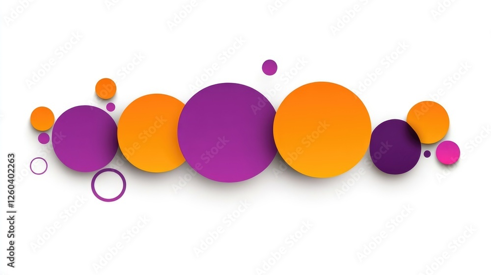 Poster colorful abstract circles in purple and orange with blank space for custom text or design elements