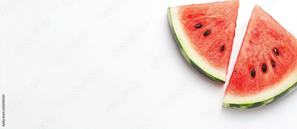Poster fresh watermelon slices on a clean white background with ample space for text and design elements pe