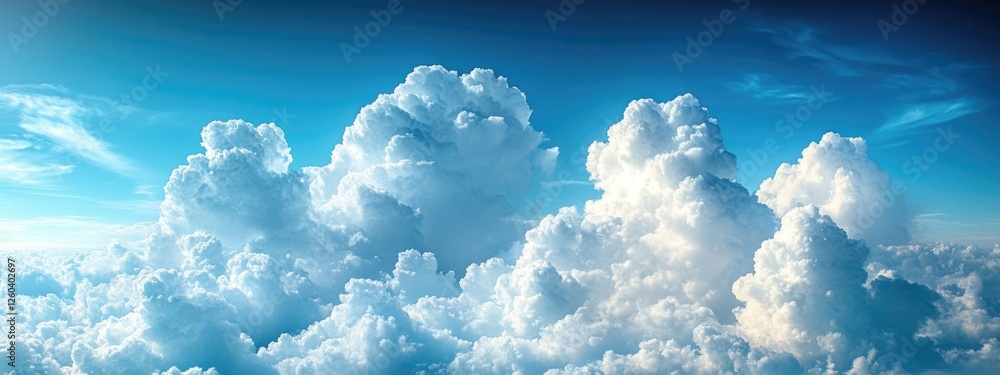 Poster vibrant blue sky filled with fluffy white clouds creating an ideal backdrop for text or design eleme