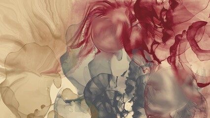 Abstract art red yellowy paint on white background with watercolor grunge texture. Colorful alcohol ink drawing effect. Illustration design template for wedding invitation menu, rsvp.