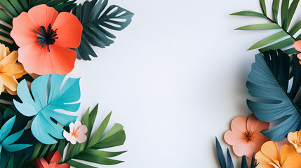 A flat lay of colorful paper cutouts depicting spring flowers and leaves
