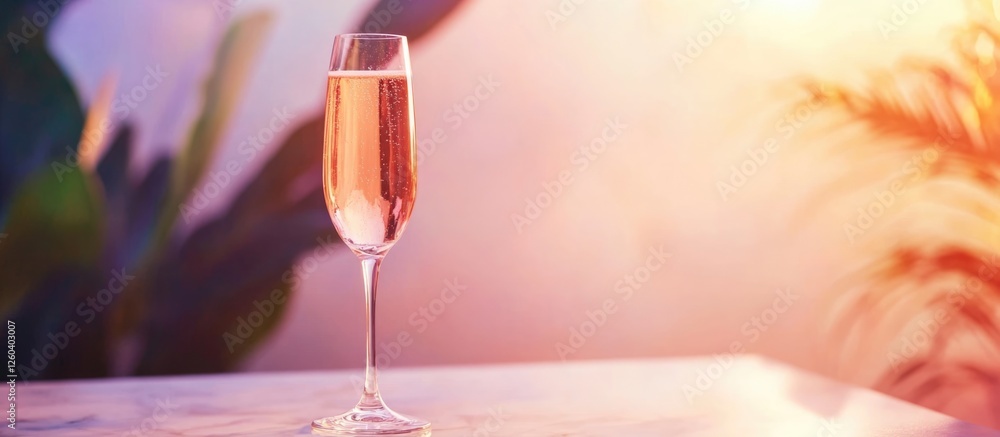 Poster elegant champagne glass on stylish table with empty space for text background