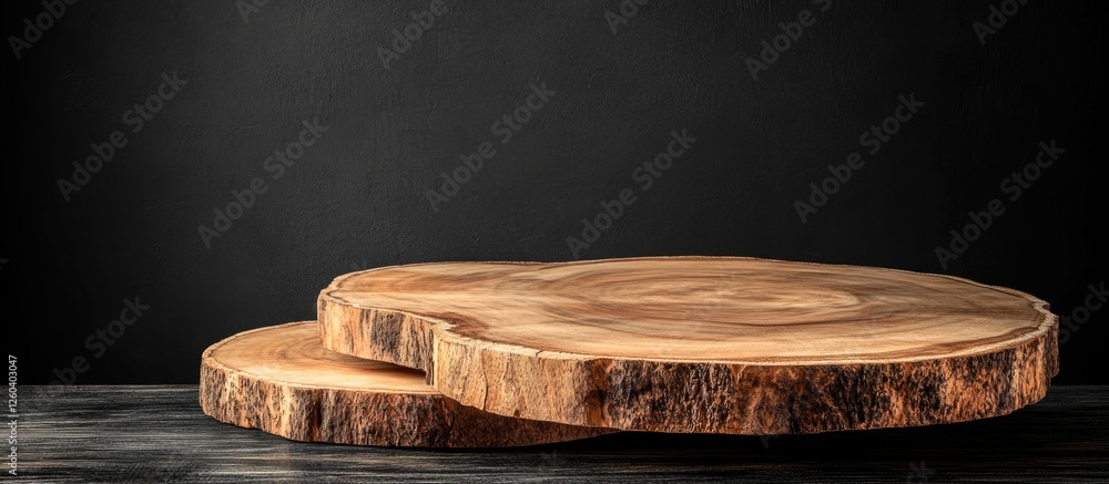 Poster wooden table surface with black wall background ideal for product display and text overlay in profes
