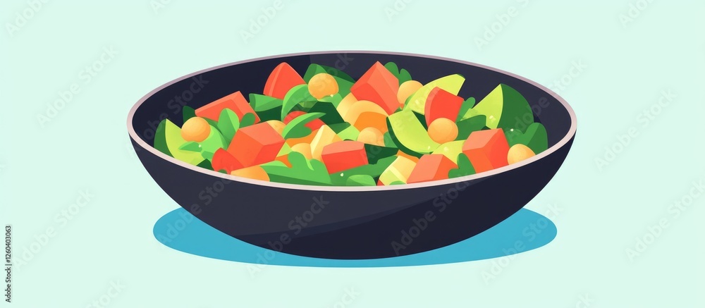 Poster healthy quinoa and chickpea salad in a bowl with fresh vegetables and empty space for text on a ligh