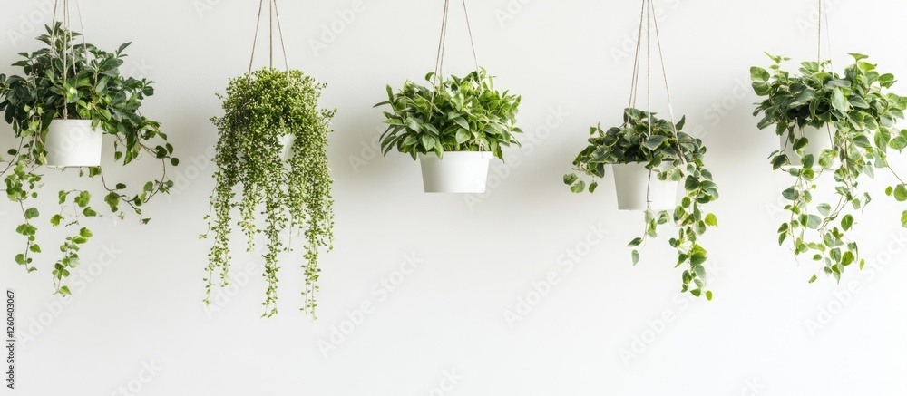 Aufkleber vertical minimalistic picture frame displaying hanging potted plants with lush greenery on a white w