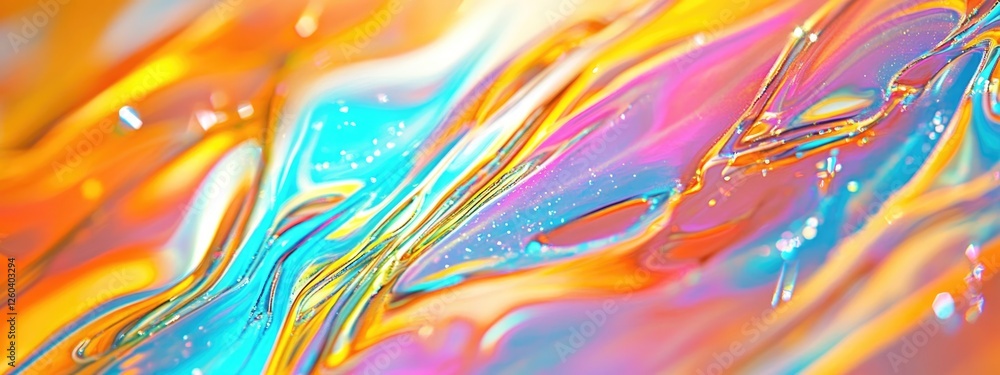 Aufkleber vibrant flowing textures in colorful digital abstract art with holographic design and space for text