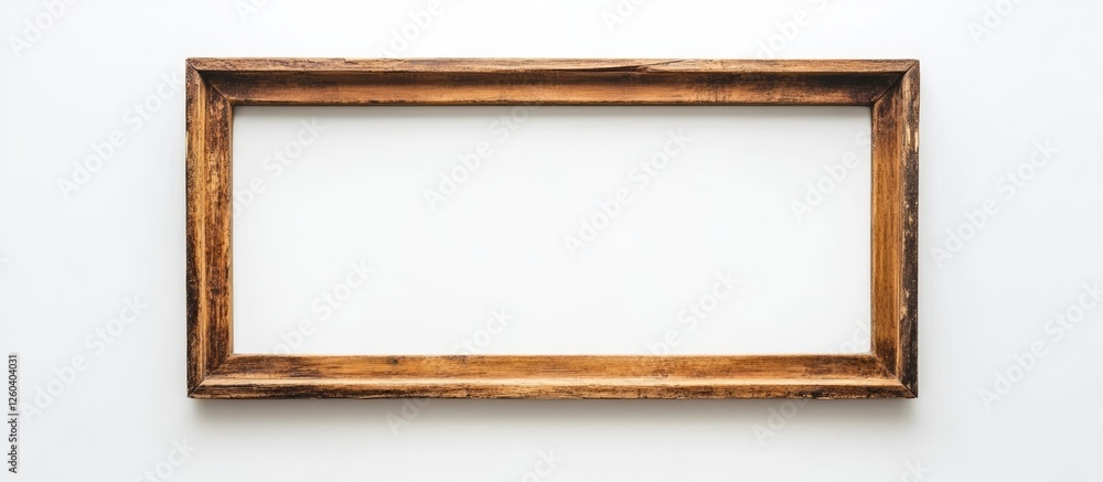 Poster vintage wooden frame viewed from above on a white background with blank space for text or artwork di