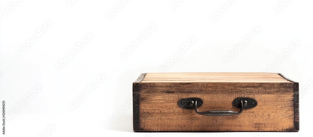 Poster wooden box with metal handles on a white background ideal for showcasing products or adding text wit