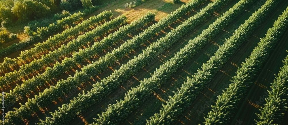 Poster aerial view of expansive farmland featuring vibrant rows of diverse crops with ample space for text 