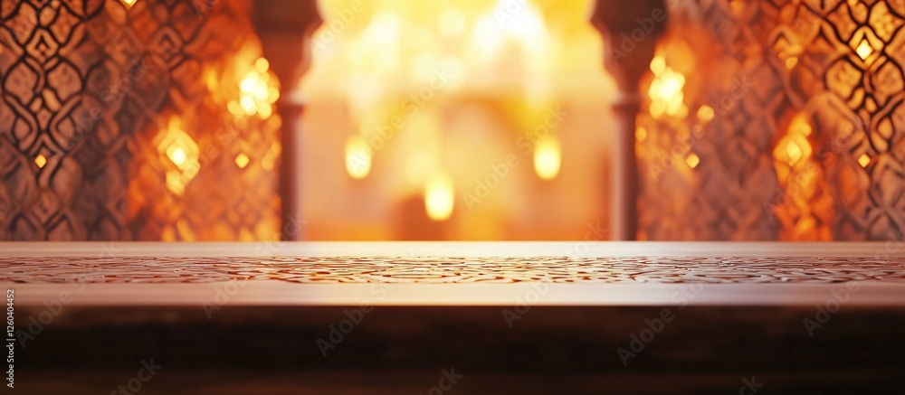 Aufkleber elegant tabletop with a blurred arabesque background creating an inviting space for text and design 