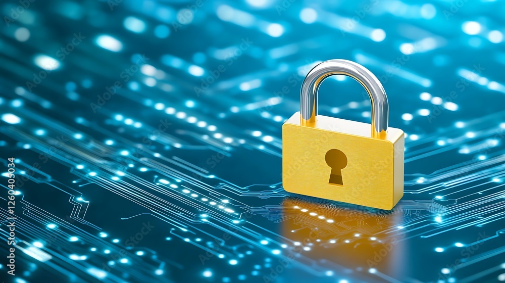 Aufkleber a secure digital environment represented by a golden lock on a circuit board