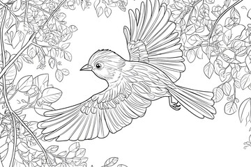 Obraz premium Happy Flying Bird Cartoon Coloring Page For Kids. Animal Coloring Book.