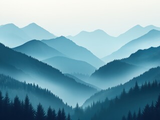 Abstract mountain landscape background. Featuring layered peaks and misty valleys. Highlighting natural beauty and serene wilderness. Ideal for nature-themed projects and outdoor designs.