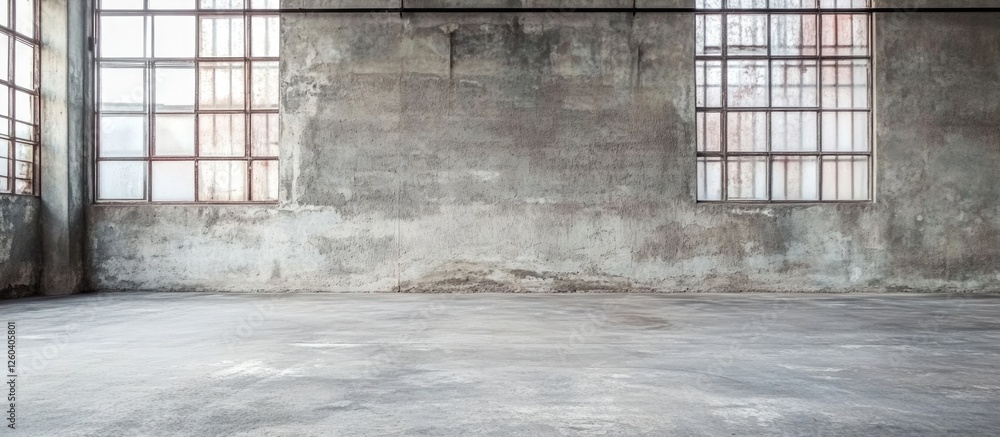 Poster aged concrete plaster wall texture with industrial windows creating a blurred urban backdrop for emp