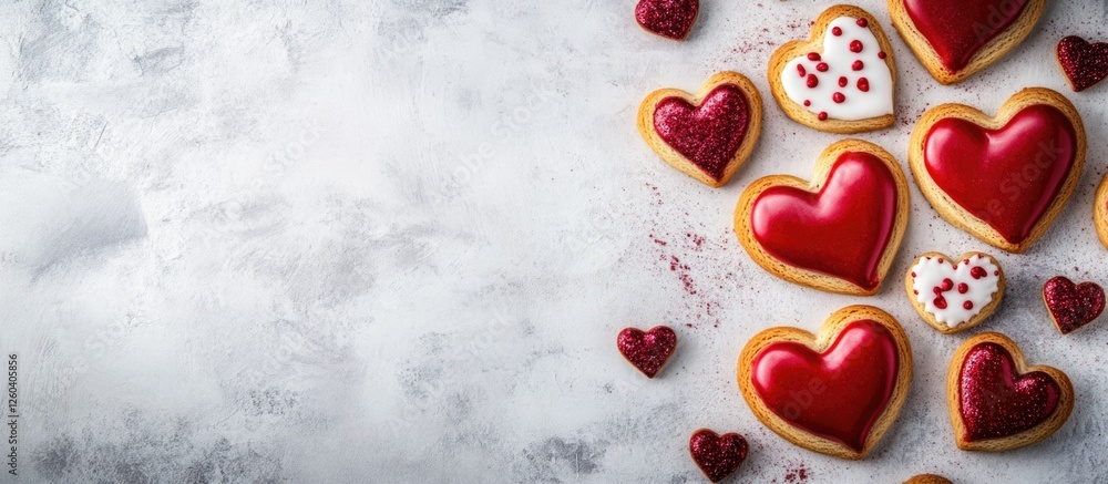 Poster valentine's day background with heart-shaped cookies and blank space for personalized text or messag