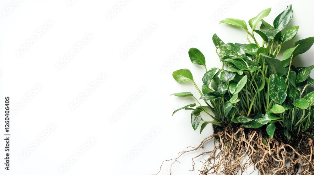Poster tropical plants with visible roots on a white background creating space for text and design elements