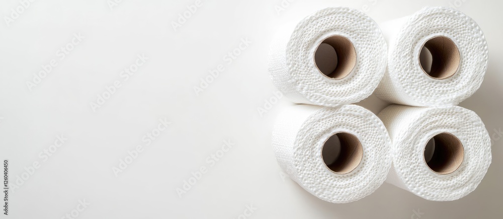 Aufkleber three rolls of paper towels arranged on white background with ample space for text and branding purp