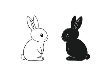 Obraz premium Rabbit Clipart Illustration and Black and White.