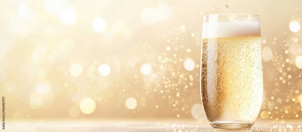 Poster champagne glass with sparkling background and golden bokeh ideal for celebrations and special occasi