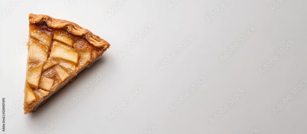 Poster top view of a delicious apple pie slice on a clean background with space for text or branding in foo