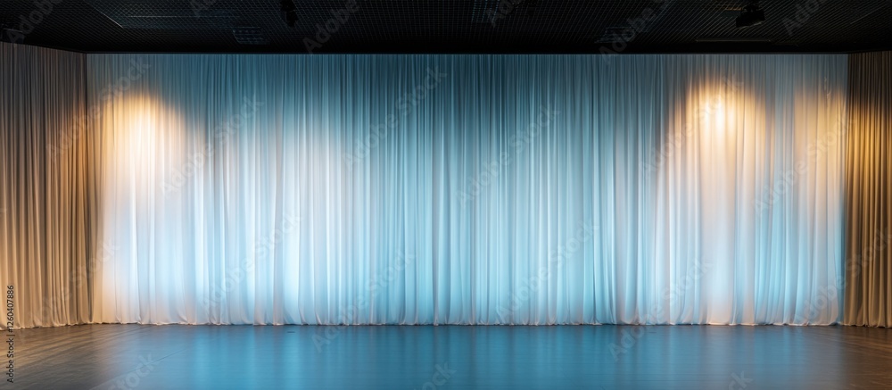Poster elegant theater curtains in event space with soft lighting and clear background for customized text 
