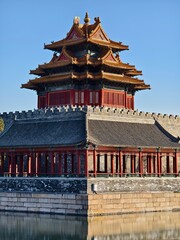 The corner tower of the forbidden city in Beijing, China