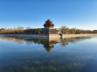 The corner tower of the forbidden city in Beijing, China