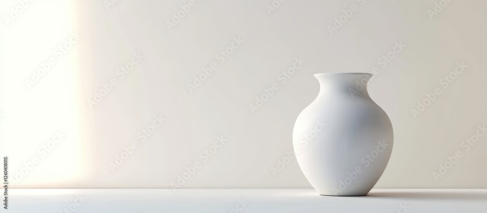 Poster elegant white ceramic vase on a minimalist white background with ample empty space for text and desi