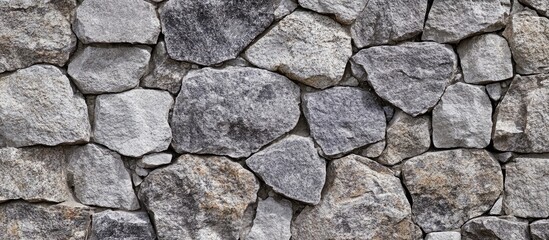 Fototapeta premium Textured granite wall close-up showcasing rough stones in natural shades perfect for architectural and design projects.
