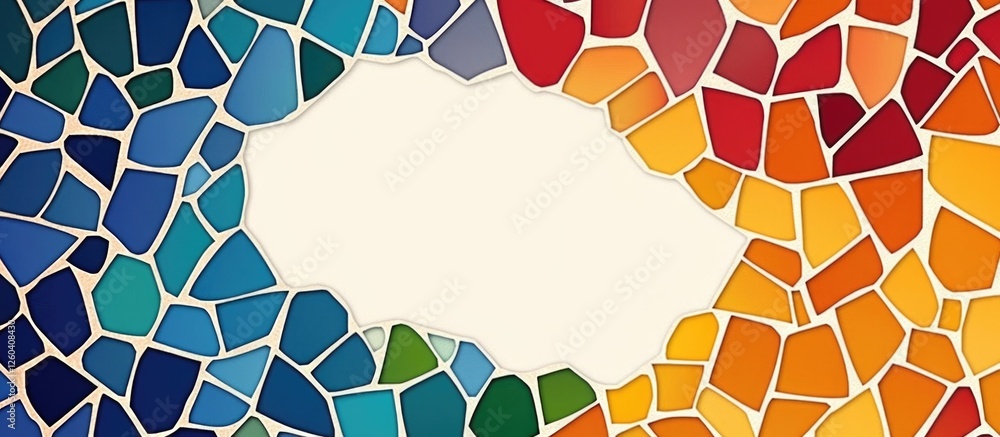 Aufkleber vibrant mosaic design featuring colorful shapes and blank center space for personalized text or mess
