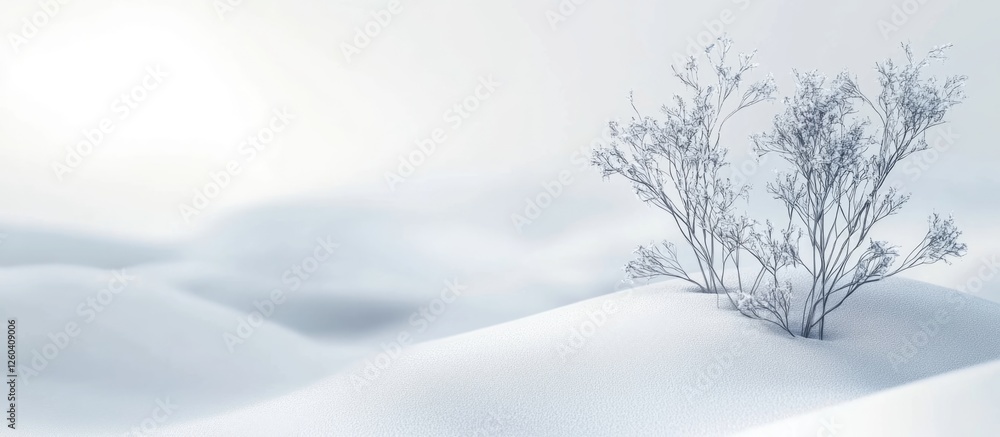 Aufkleber serene winter landscape with snow-covered ground and bare branches creating a calm and minimalistic 