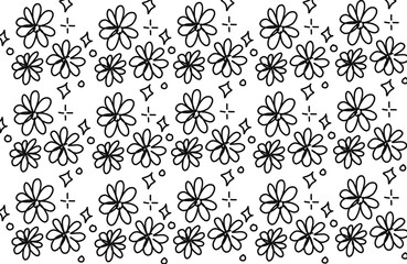 Brush flower vector seamless pattern. Hand drawn botanical ink illustration with floral motif. Chamomile or daisy painted by brush. Hand drawn black print for fabric, wrapping paper