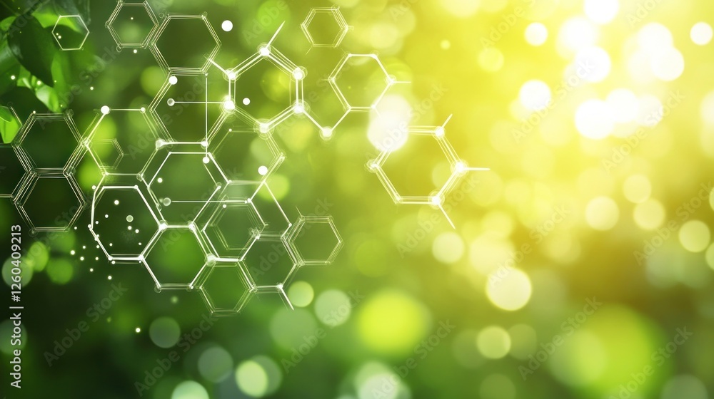 Aufkleber abstract hexagonal molecular structure with green nature background concept