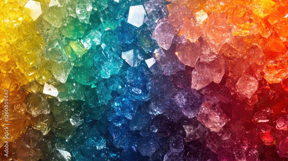 Poster vibrant rainbow crystal surface with luxurious light reflections and empty space for text suitable f