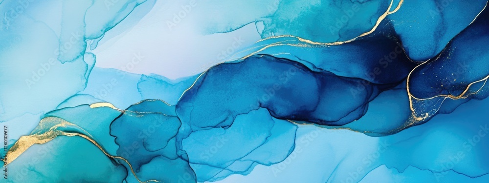 Poster watercolor abstract ocean art with tranquil blues and blending textures ideal for text overlay and c