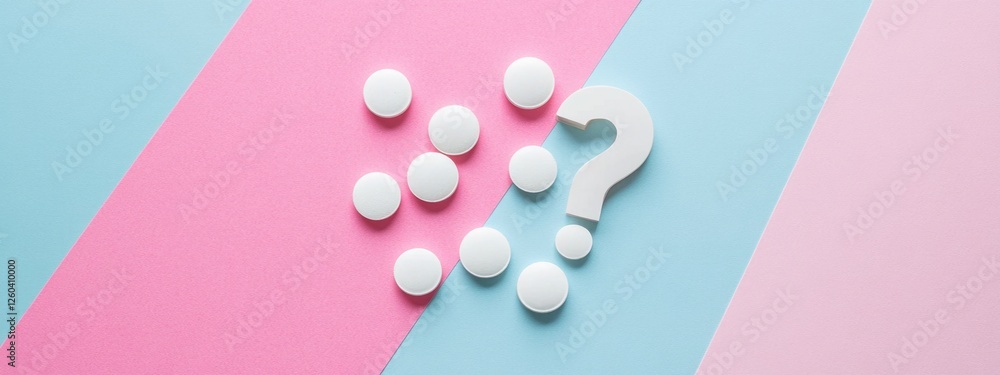 Poster colorful background with white question marks and blank space for text or ideas in a creative concep