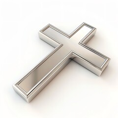 Fototapeta premium Silver Metal Cross Religious Symbol Christian Faith Elegant Design 3D Render Shiny Chrome Reflection Holy Symbolism Divine Spirituality Sacred Object 