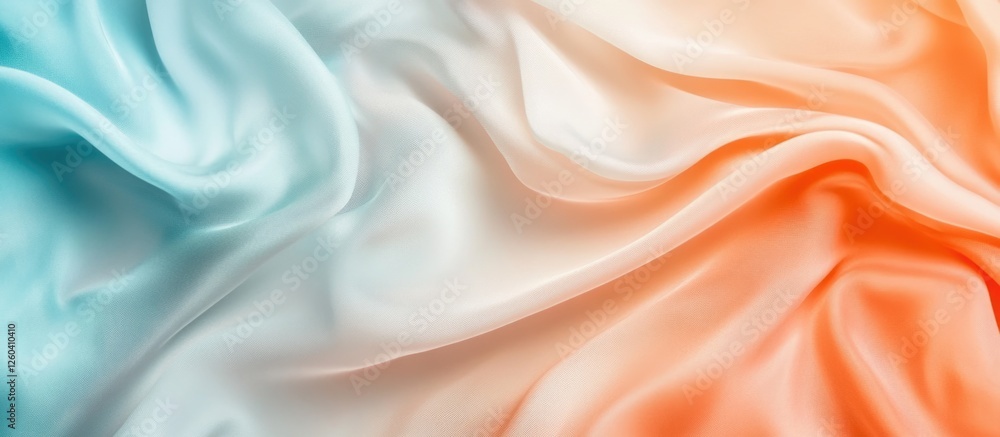 Poster elegant silk fabric folds in soft turquoise and coral hues with empty space for text or design eleme