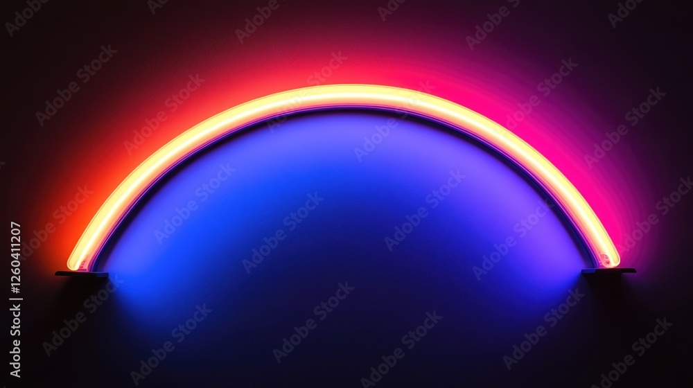 Poster vibrant neon half circle light fixture with colorful glow and empty space for custom text or brandin